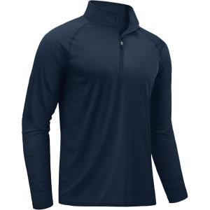 imageTACVASEN Mens Long Sleeve Athletic Shirts 14 Pullover Zip Sun Protection Rash Guard UPF 50 Outdoor Running TShirts02navy