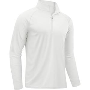 imageTACVASEN Mens Long Sleeve Athletic Shirts 14 Pullover Zip Sun Protection Rash Guard UPF 50 Outdoor Running TShirts03white