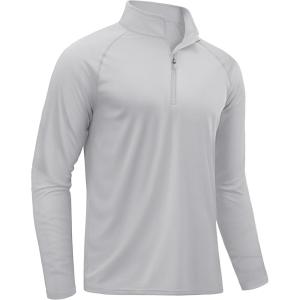 imageTACVASEN Mens Long Sleeve Athletic Shirts 14 Pullover Zip Sun Protection Rash Guard UPF 50 Outdoor Running TShirts05light Grey