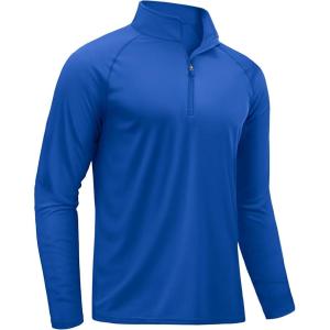 imageTACVASEN Mens Long Sleeve Athletic Shirts 14 Pullover Zip Sun Protection Rash Guard UPF 50 Outdoor Running TShirts07bright Blue