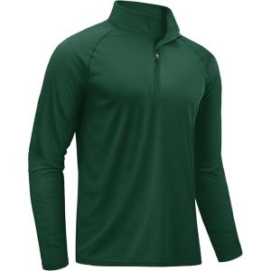 imageTACVASEN Mens Long Sleeve Athletic Shirts 14 Pullover Zip Sun Protection Rash Guard UPF 50 Outdoor Running TShirts09dark Green