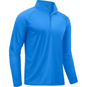 imageTACVASEN Mens Long Sleeve Athletic Shirts 14 Pullover Zip Sun Protection Rash Guard UPF 50 Outdoor Running TShirts10azure