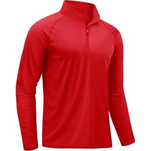 imageTACVASEN Mens Long Sleeve Athletic Shirts 14 Pullover Zip Sun Protection Rash Guard UPF 50 Outdoor Running TShirts11tomato Red
