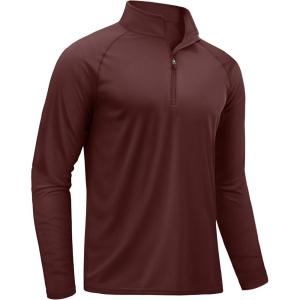 imageTACVASEN Mens Long Sleeve Athletic Shirts 14 Pullover Zip Sun Protection Rash Guard UPF 50 Outdoor Running TShirts12wine Red