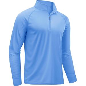 imageTACVASEN Mens Long Sleeve Athletic Shirts 14 Pullover Zip Sun Protection Rash Guard UPF 50 Outdoor Running TShirts15light Blue
