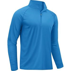 imageTACVASEN Mens Long Sleeve Athletic Shirts 14 Pullover Zip Sun Protection Rash Guard UPF 50 Outdoor Running TShirts17blue Green
