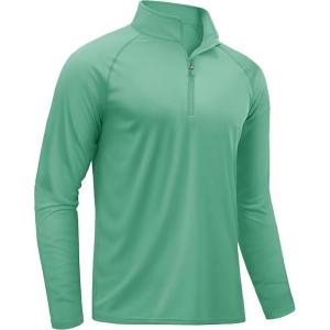 imageTACVASEN Mens Long Sleeve Athletic Shirts 14 Pullover Zip Sun Protection Rash Guard UPF 50 Outdoor Running TShirts18grey Green