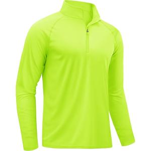 imageTACVASEN Mens Long Sleeve Athletic Shirts 14 Pullover Zip Sun Protection Rash Guard UPF 50 Outdoor Running TShirts19fluorescent Green