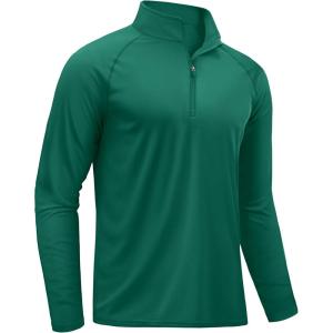 imageTACVASEN Mens Long Sleeve Athletic Shirts 14 Pullover Zip Sun Protection Rash Guard UPF 50 Outdoor Running TShirts21emerald Green