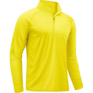 imageTACVASEN Mens Long Sleeve Athletic Shirts 14 Pullover Zip Sun Protection Rash Guard UPF 50 Outdoor Running TShirts24yellow
