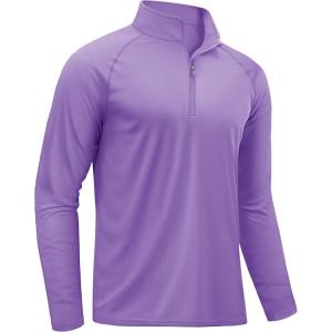 imageTACVASEN Mens Long Sleeve Athletic Shirts 14 Pullover Zip Sun Protection Rash Guard UPF 50 Outdoor Running TShirts25light Purple