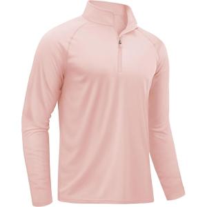 imageTACVASEN Mens Long Sleeve Athletic Shirts 14 Pullover Zip Sun Protection Rash Guard UPF 50 Outdoor Running TShirts26light Pink