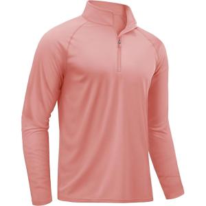 imageTACVASEN Mens Long Sleeve Athletic Shirts 14 Pullover Zip Sun Protection Rash Guard UPF 50 Outdoor Running TShirts27grey Pink