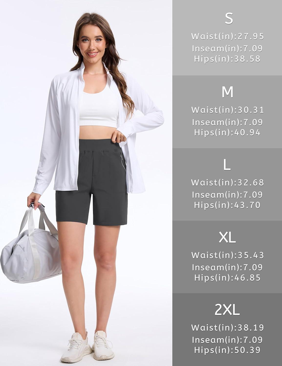 imageTACVASEN Womens 7 High Waisted Hiking Golf Shorts Lightweight Stretch Athletic Shorts Summer Outdoor with Zipper PocketsDarkgrey