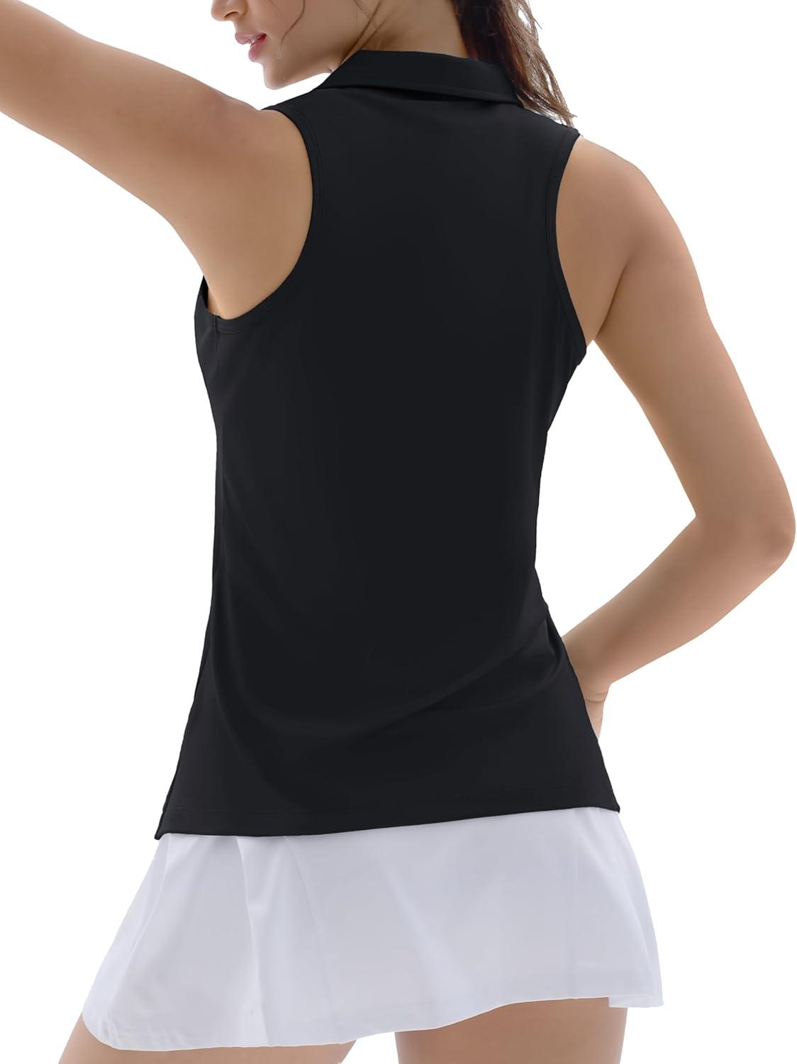 imageTACVASEN Womens Golf Shirts Sleeveless Racerback Polo Shirt UPF 50 Zip Up Moisture Wicking Workout Tennis Athletic Tank TopsBlack