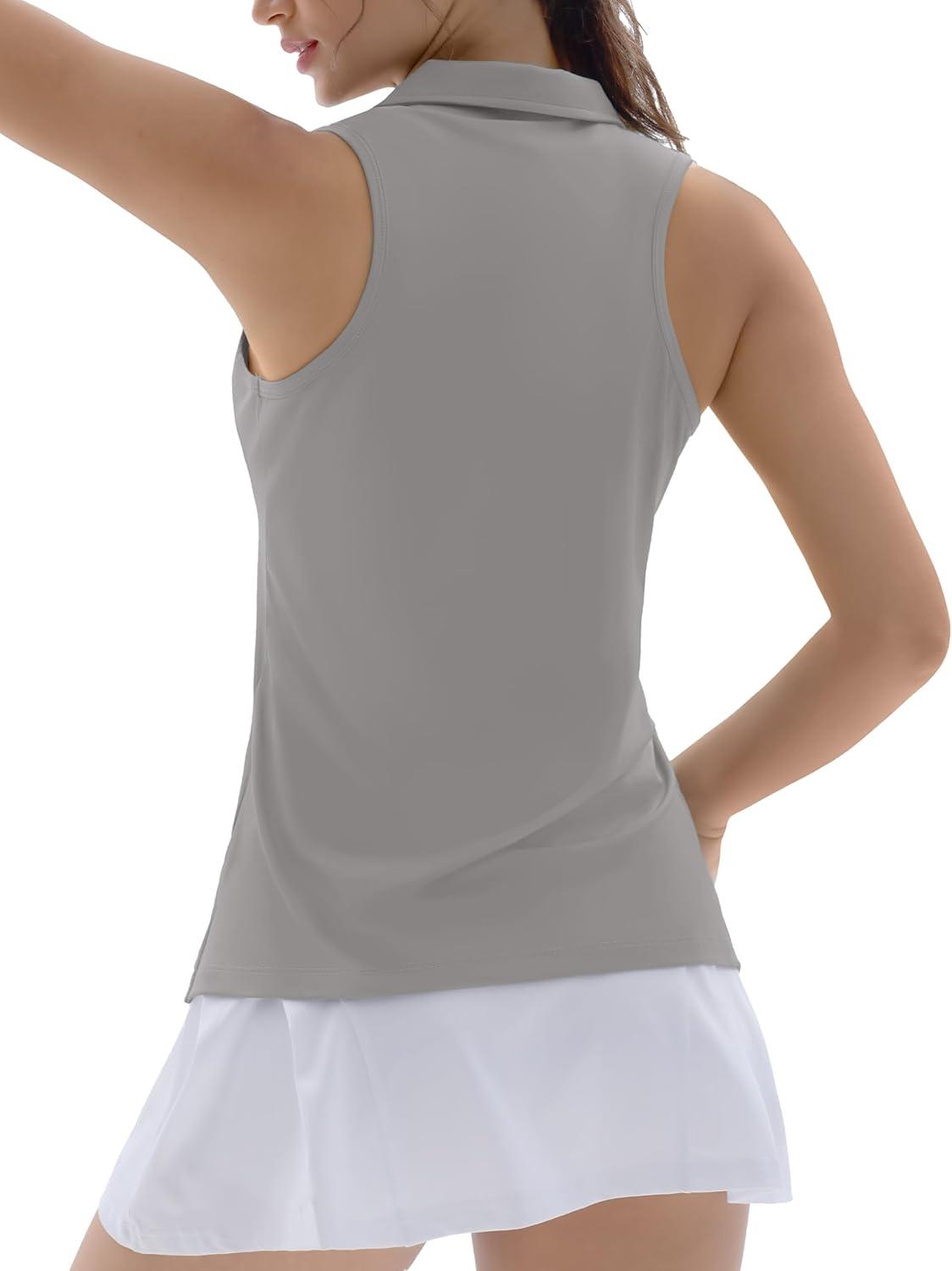 imageTACVASEN Womens Golf Shirts Sleeveless Racerback Polo Shirt UPF 50 Zip Up Moisture Wicking Workout Tennis Athletic Tank TopsBrightgray