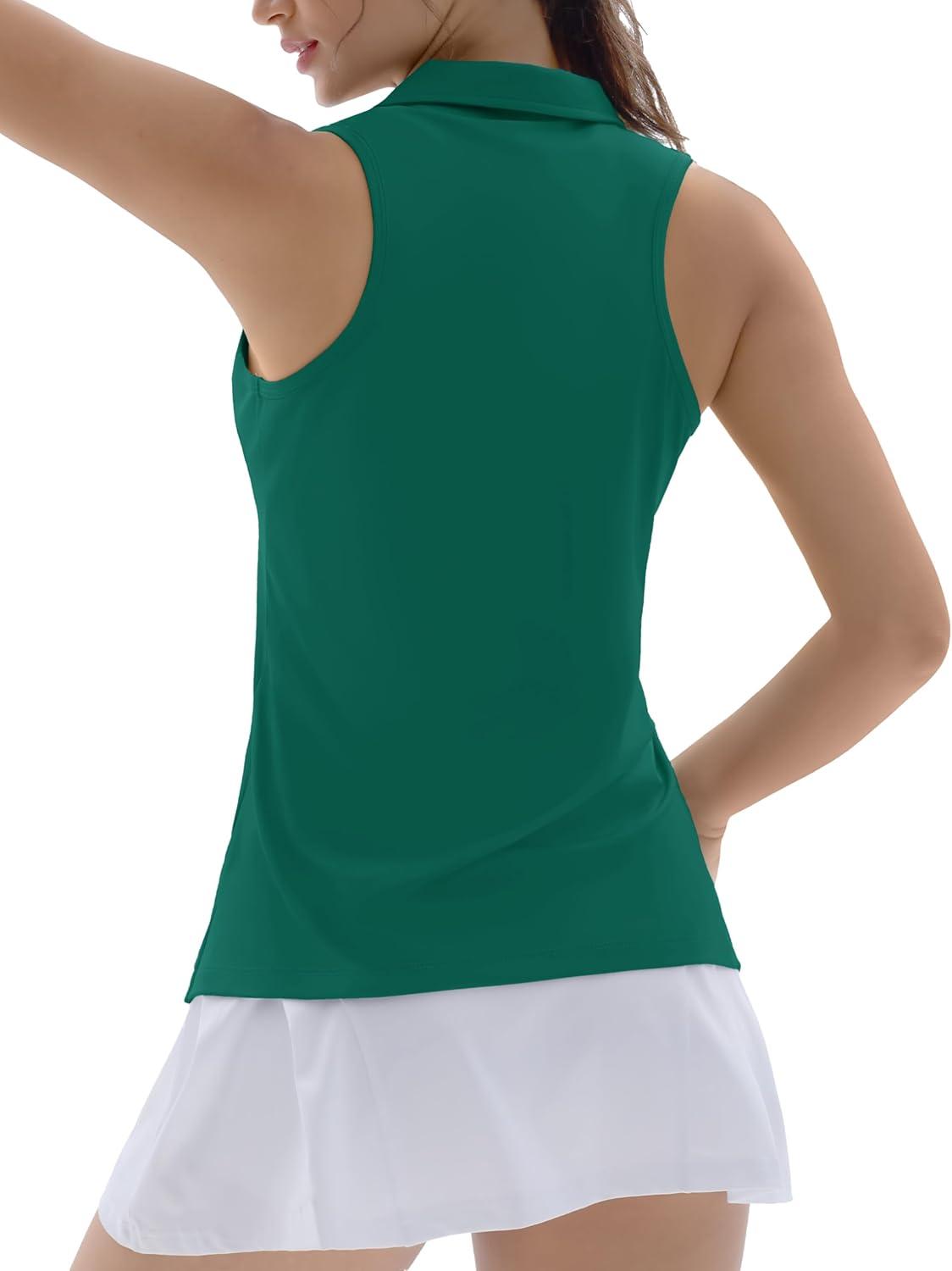 imageTACVASEN Womens Golf Shirts Sleeveless Racerback Polo Shirt UPF 50 Zip Up Moisture Wicking Workout Tennis Athletic Tank TopsEgreen