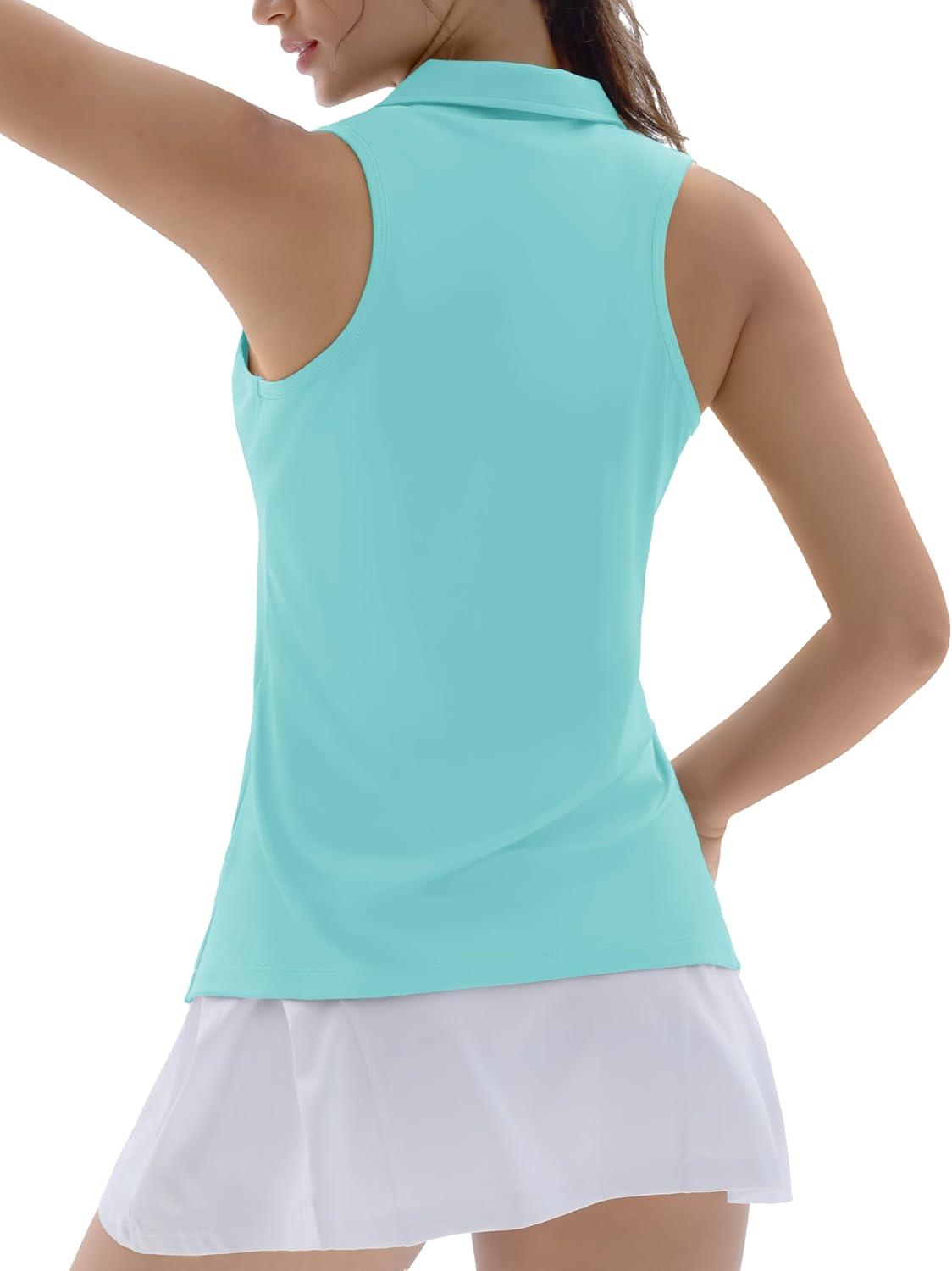 imageTACVASEN Womens Golf Shirts Sleeveless Racerback Polo Shirt UPF 50 Zip Up Moisture Wicking Workout Tennis Athletic Tank TopsLakeblue