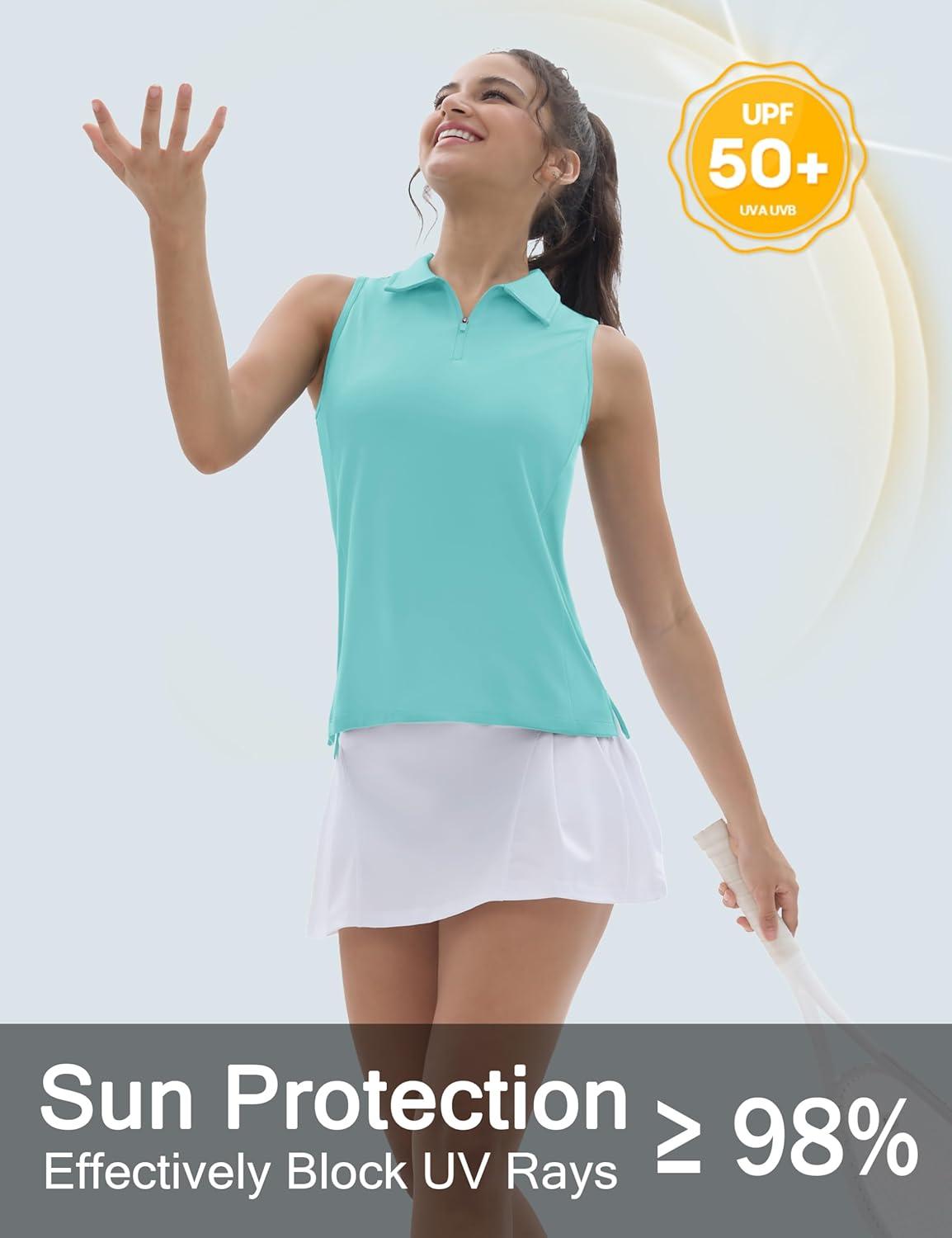 imageTACVASEN Womens Golf Shirts Sleeveless Racerback Polo Shirt UPF 50 Zip Up Moisture Wicking Workout Tennis Athletic Tank TopsLakeblue