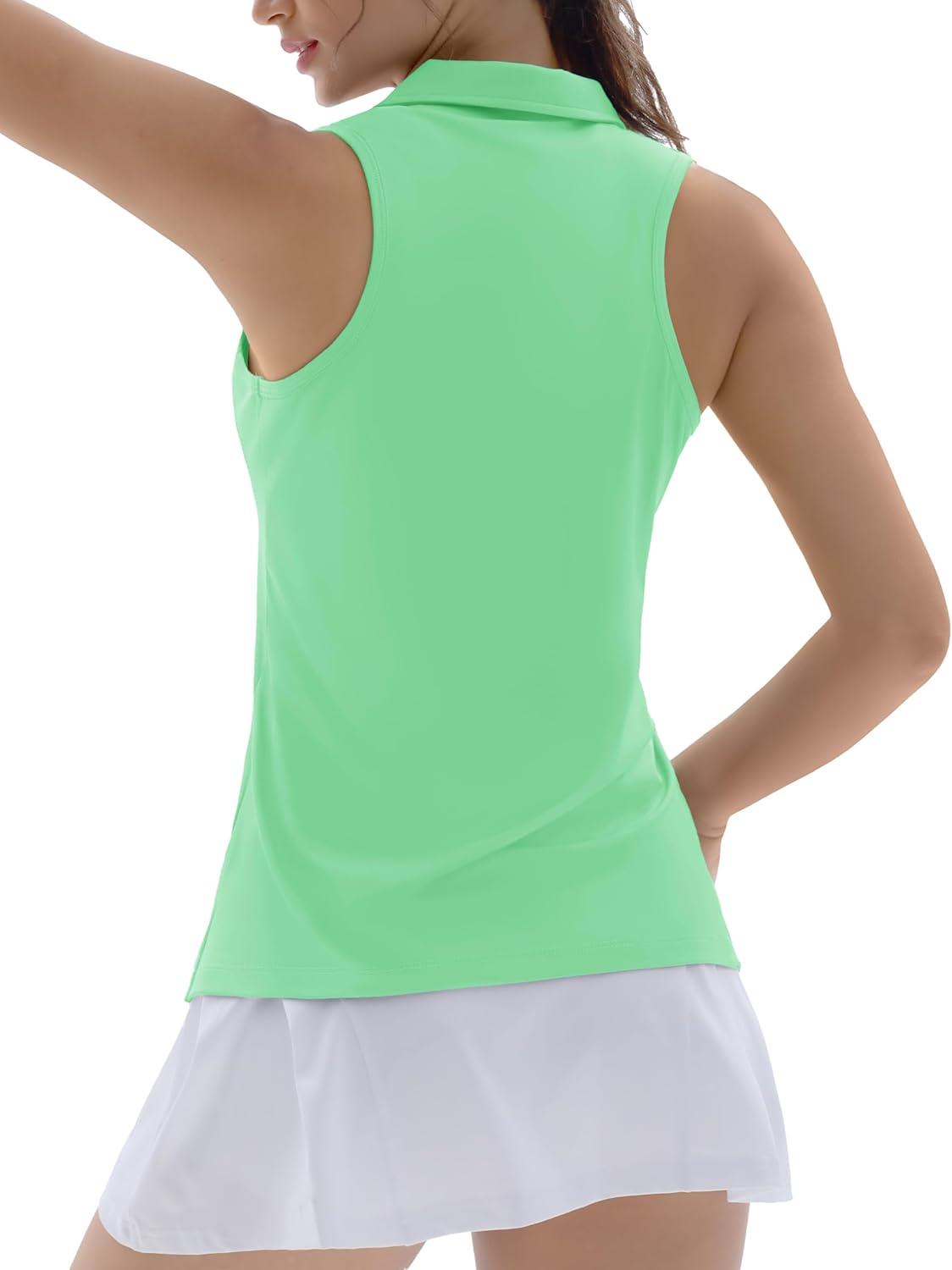 imageTACVASEN Womens Golf Shirts Sleeveless Racerback Polo Shirt UPF 50 Zip Up Moisture Wicking Workout Tennis Athletic Tank TopsMintgreen