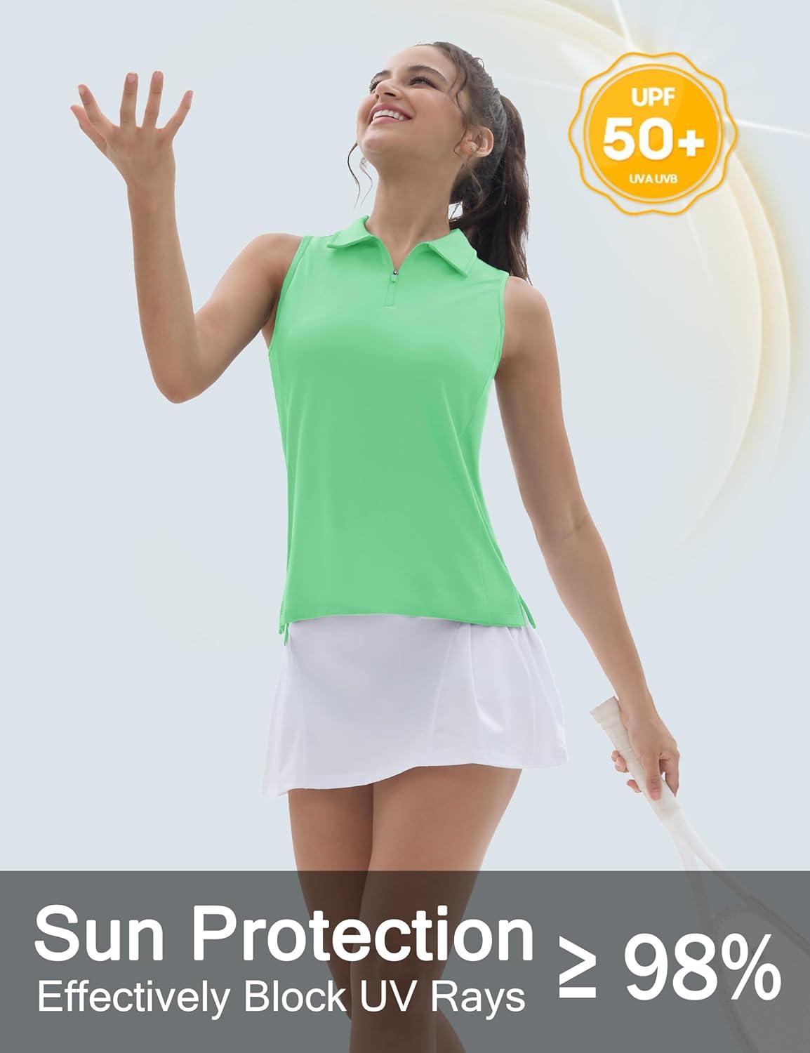 imageTACVASEN Womens Golf Shirts Sleeveless Racerback Polo Shirt UPF 50 Zip Up Moisture Wicking Workout Tennis Athletic Tank TopsMintgreen