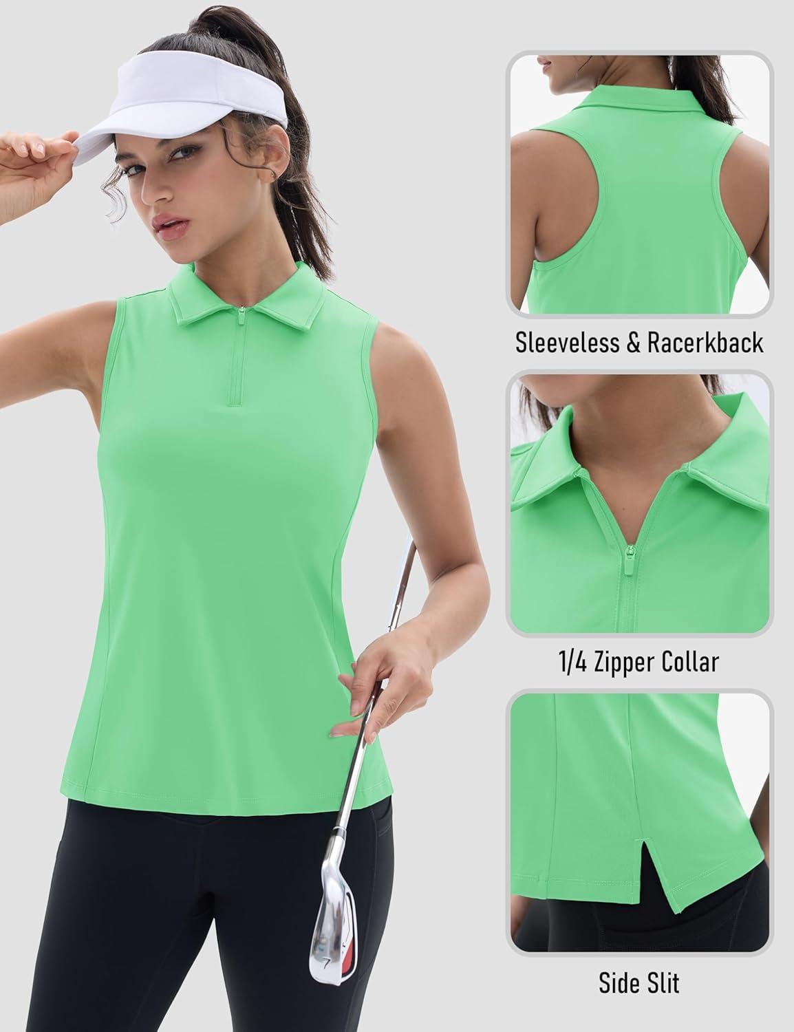 imageTACVASEN Womens Golf Shirts Sleeveless Racerback Polo Shirt UPF 50 Zip Up Moisture Wicking Workout Tennis Athletic Tank TopsMintgreen