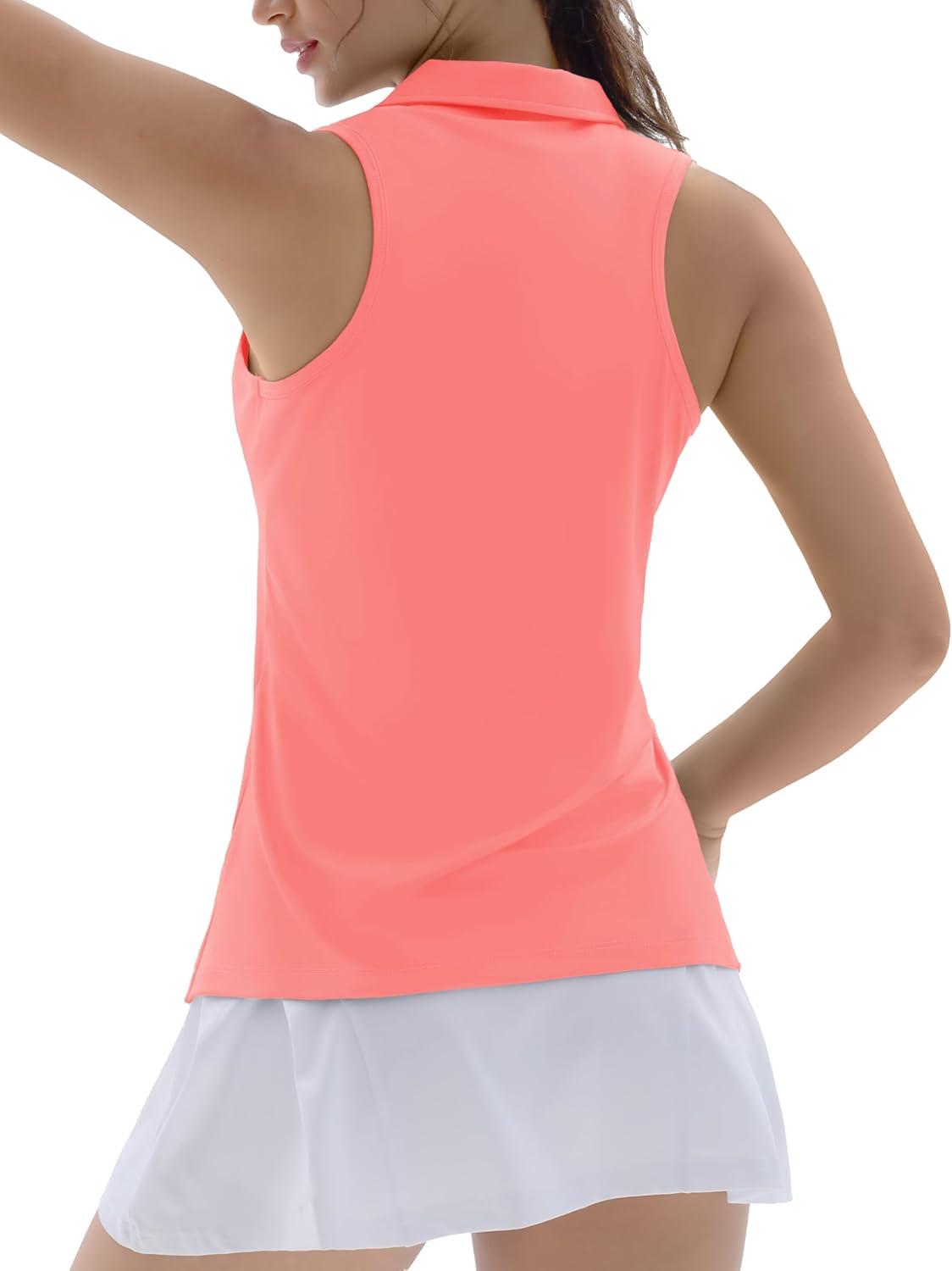imageTACVASEN Womens Golf Shirts Sleeveless Racerback Polo Shirt UPF 50 Zip Up Moisture Wicking Workout Tennis Athletic Tank TopsPink