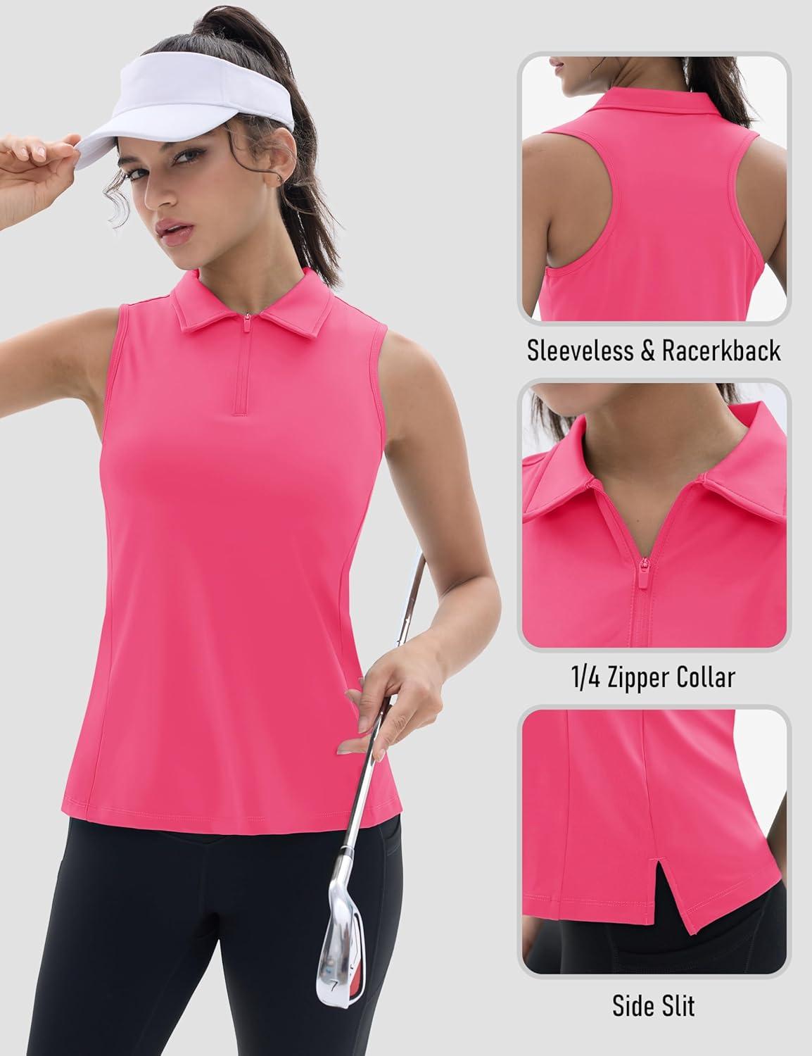 imageTACVASEN Womens Golf Shirts Sleeveless Racerback Polo Shirt UPF 50 Zip Up Moisture Wicking Workout Tennis Athletic Tank TopsRosered
