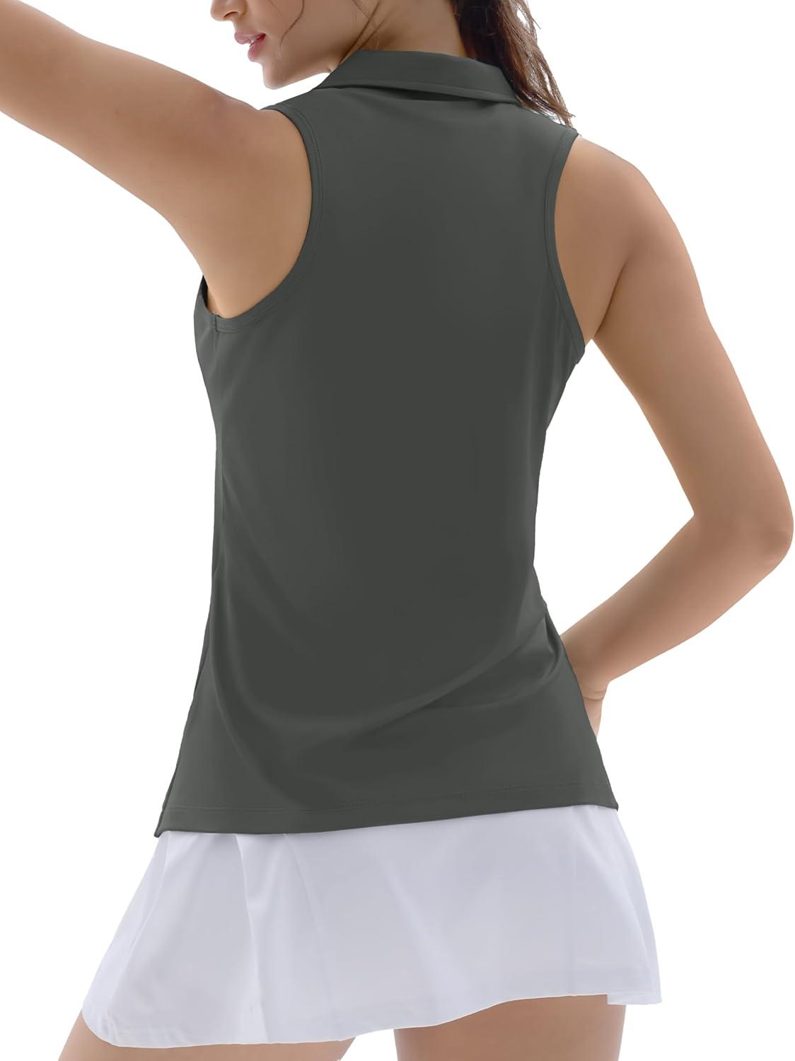 imageTACVASEN Womens Golf Shirts Sleeveless Racerback Polo Shirt UPF 50 Zip Up Moisture Wicking Workout Tennis Athletic Tank TopsSeagrey