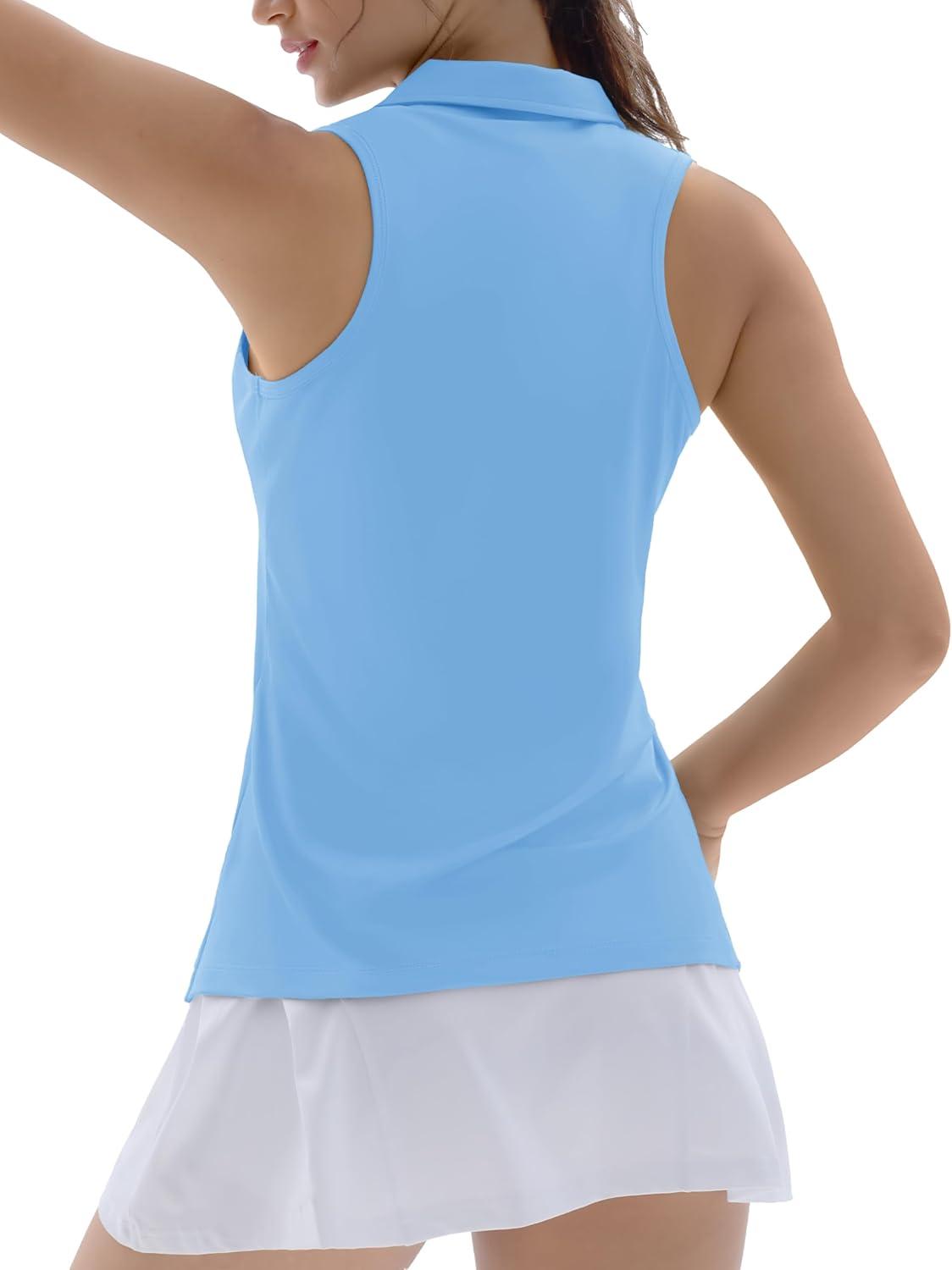 imageTACVASEN Womens Golf Shirts Sleeveless Racerback Polo Shirt UPF 50 Zip Up Moisture Wicking Workout Tennis Athletic Tank TopsWaterfblue