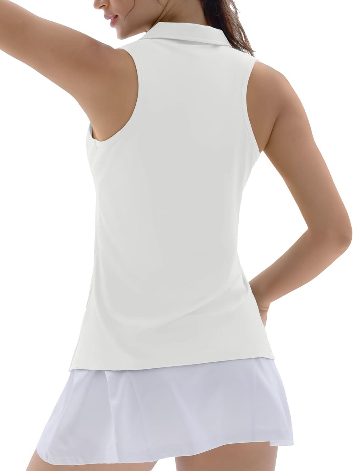 imageTACVASEN Womens Golf Shirts Sleeveless Racerback Polo Shirt UPF 50 Zip Up Moisture Wicking Workout Tennis Athletic Tank TopsWhite