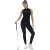 imageTACVASEN Womens Golf Shirts Sleeveless Racerback Polo Shirt UPF 50 Zip Up Moisture Wicking Workout Tennis Athletic Tank TopsBlack