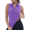 imageTACVASEN Womens Golf Shirts Sleeveless Racerback Polo Shirt UPF 50 Zip Up Moisture Wicking Workout Tennis Athletic Tank TopsLtpurple