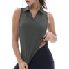 imageTACVASEN Womens Golf Shirts Sleeveless Racerback Polo Shirt UPF 50 Zip Up Moisture Wicking Workout Tennis Athletic Tank TopsSeagrey