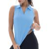 imageTACVASEN Womens Golf Shirts Sleeveless Racerback Polo Shirt UPF 50 Zip Up Moisture Wicking Workout Tennis Athletic Tank TopsWaterfblue