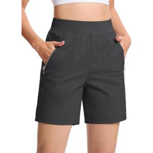 imageTACVASEN Womens 7 High Waisted Hiking Golf Shorts Lightweight Stretch Athletic Shorts Summer Outdoor with Zipper PocketsDarkgrey