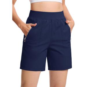 imageTACVASEN Womens 7 High Waisted Hiking Golf Shorts Lightweight Stretch Athletic Shorts Summer Outdoor with Zipper PocketsNavy