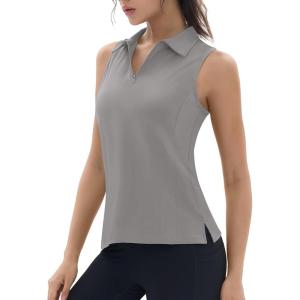 imageTACVASEN Womens Golf Shirts Sleeveless Racerback Polo Shirt UPF 50 Zip Up Moisture Wicking Workout Tennis Athletic Tank TopsBrightgray