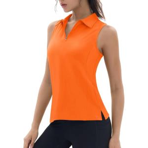 imageTACVASEN Womens Golf Shirts Sleeveless Racerback Polo Shirt UPF 50 Zip Up Moisture Wicking Workout Tennis Athletic Tank TopsFlorange