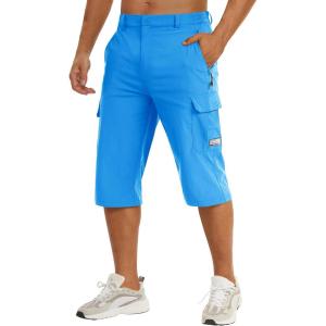 imageTACVASEN Mens Capri Pants Cargo Long Shorts Quick Dry Lightweight 34 Pants Below Knee Summer Hiking WorkAzure