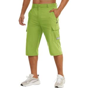 imageTACVASEN Mens Capri Pants Cargo Long Shorts Quick Dry Lightweight 34 Pants Below Knee Summer Hiking WorkG Green