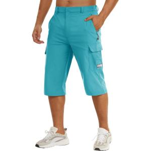 imageTACVASEN Mens Capri Pants Cargo Long Shorts Quick Dry Lightweight 34 Pants Below Knee Summer Hiking WorkLake Blue