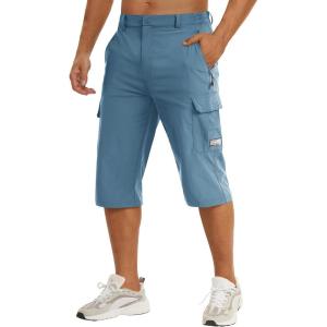 imageTACVASEN Mens Capri Pants Cargo Long Shorts Quick Dry Lightweight 34 Pants Below Knee Summer Hiking WorkLight Blue