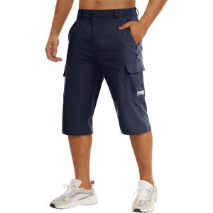 imageTACVASEN Mens Capri Pants Cargo Long Shorts Quick Dry Lightweight 34 Pants Below Knee Summer Hiking WorkNavy
