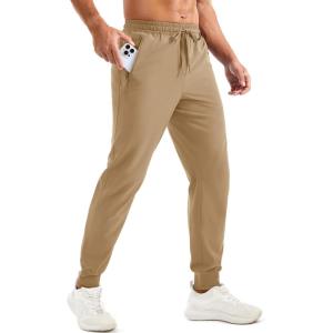 imageTACVASEN Mens Lightweight Athletic Joggers with Zipper Pockets Quick Dry Track Pants for Men Gym Sweatpants Workout GolfKhaki