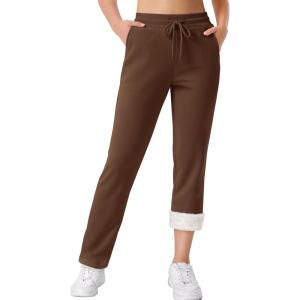 imageTACVASEN Womens Fleece Lined Sweatpants Winter Thermal Sherpa Pants with Pockets High Waisted Warm Cotton Lounge CasualBrown