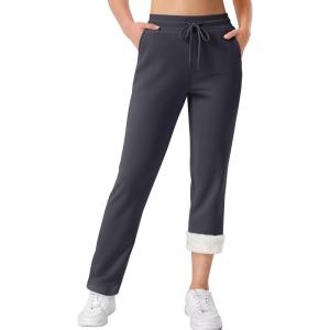 imageTACVASEN Womens Fleece Lined Sweatpants Winter Thermal Sherpa Pants with Pockets High Waisted Warm Cotton Lounge CasualDark Grey