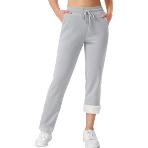 imageTACVASEN Womens Fleece Lined Sweatpants Winter Thermal Sherpa Pants with Pockets High Waisted Warm Cotton Lounge CasualLight Grey