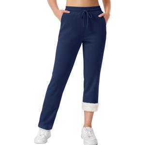 imageTACVASEN Womens Fleece Lined Sweatpants Winter Thermal Sherpa Pants with Pockets High Waisted Warm Cotton Lounge CasualNavy