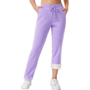 imageTACVASEN Womens Fleece Lined Sweatpants Winter Thermal Sherpa Pants with Pockets High Waisted Warm Cotton Lounge CasualTaropurple